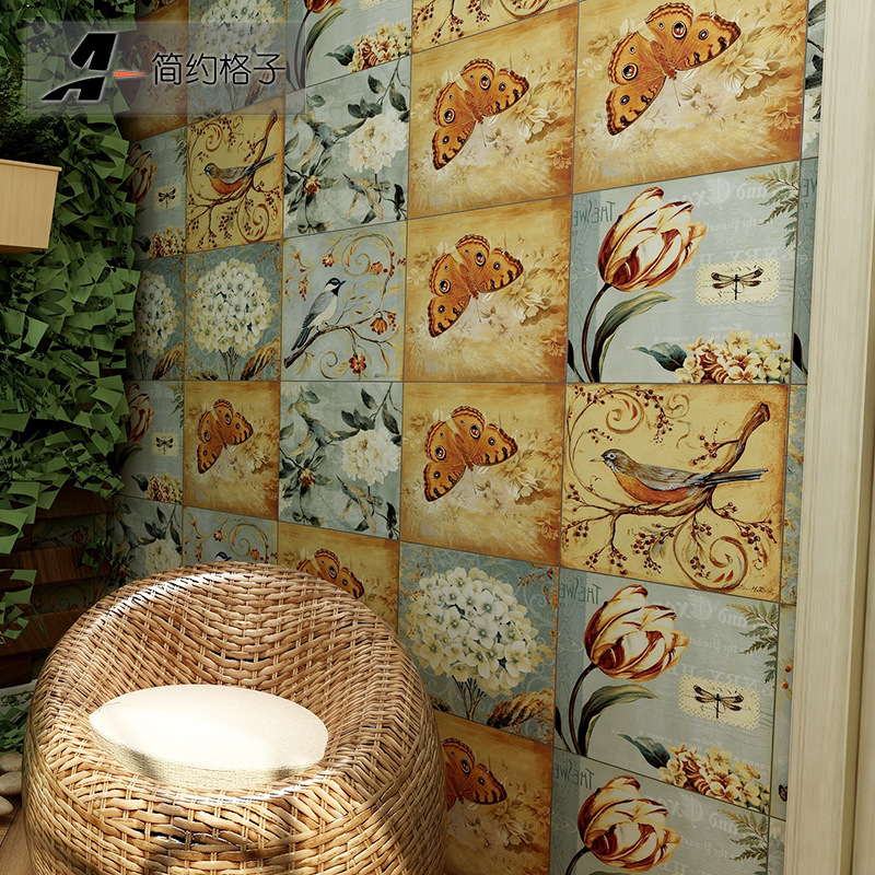 个性手绘花鸟花砖厨房阳台卫生间仿古砖餐厅背景墙瓷砖300x300