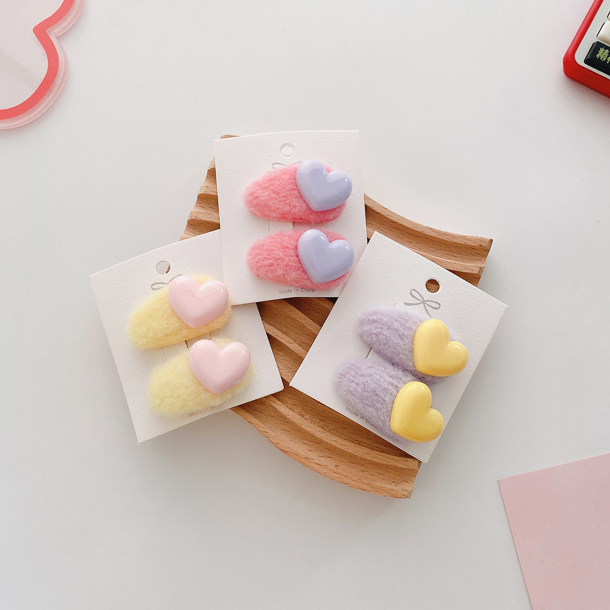 Korean Style Small Autumn and Winter Plush Candy Color Children's Mini Bang Clip Ice Cream Color Glossy Heart Bb Clip Hairpin