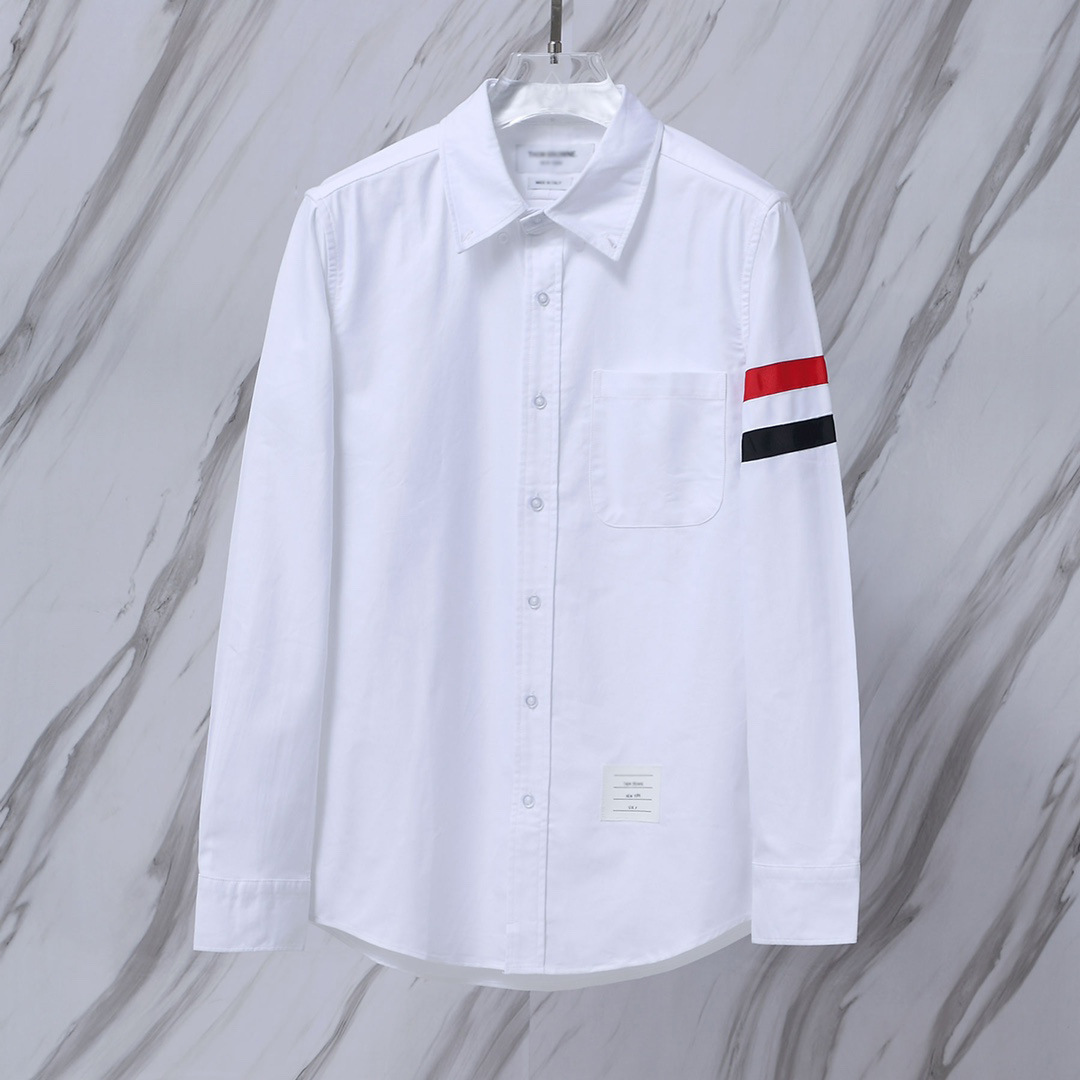 tb正确版单袖红白蓝织带衬衫男女同款 牛津纺纯棉高品质时尚衬衣