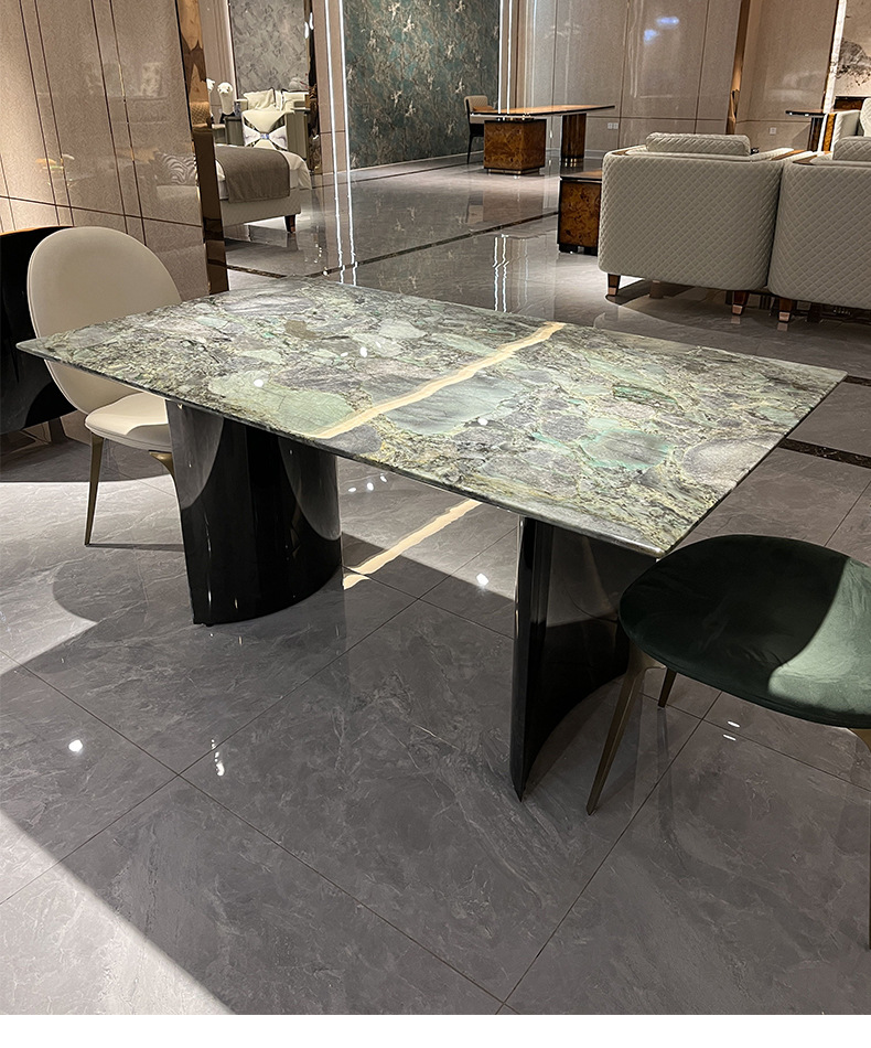 巴西进口祖母绿奢石餐桌 天然大理石定制别墅家具长餐桌家用餐台