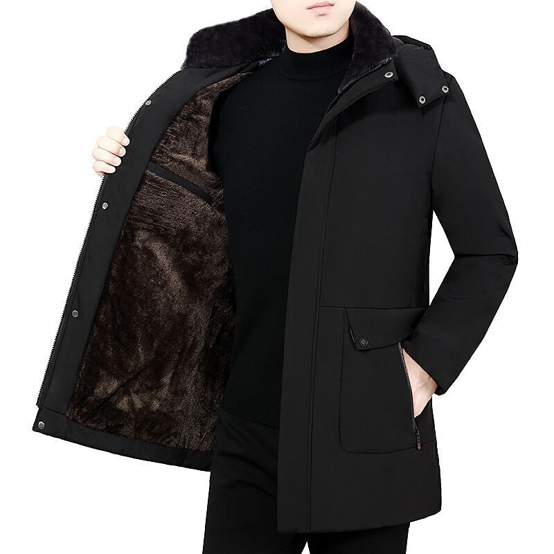 男士棉衣男中老年棉袄男中长款外套冬季加绒加厚中年爸爸棉服男装