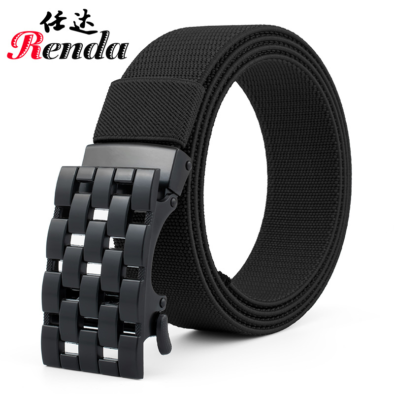 new hollow-out canvas belt alloy toothless automatic buckle men‘s belt belt rectangular casual breathable belt