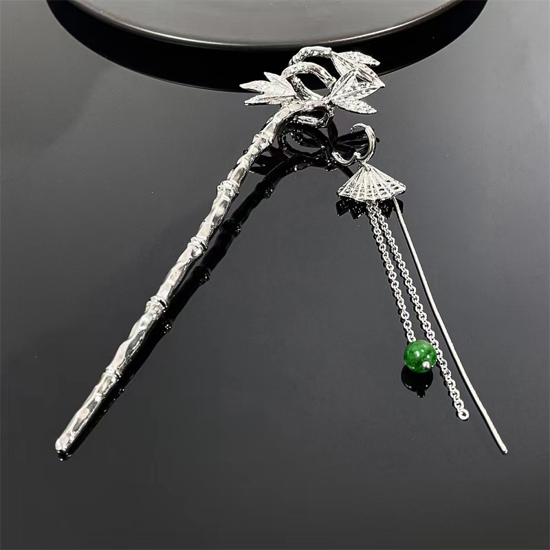 New Chinese Ancient Style Jade Tassel Hairpin Women's 2022 New Special-Interest Design Hanfu Moonstone Hair Clasp Hair Accessories