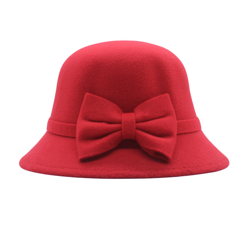 autumn winter woolen hat korean style casual bow bucket hat women‘s hat children‘s sweet wide brim parent-child warm bowler hat