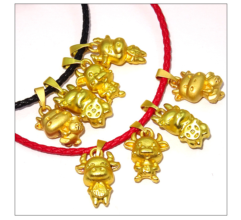 古法金老金电镀沙金五福牛手链配件本命年通孔串珠牛年隔珠转运珠