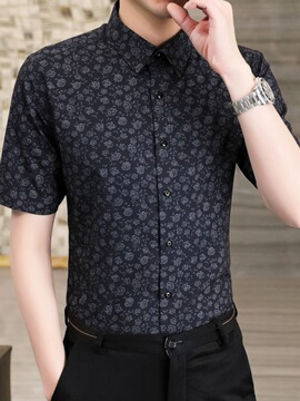 【天猫甄选】夏季冰丝短袖衬衫男士感休闲花衬衣潮流寸衫潮牌