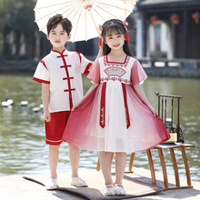 汉服男童新中式儿童夏季唐装礼服套装2024新款女童国风古装表演服