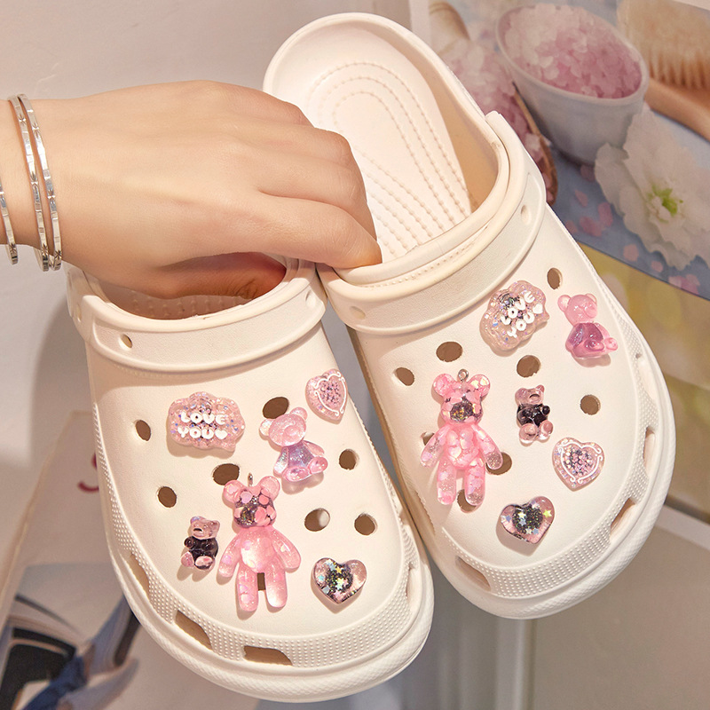 fit cross hole shoes accessories carlochi cute pink shoes heart bear diy shoe flower decorative shoe buckle