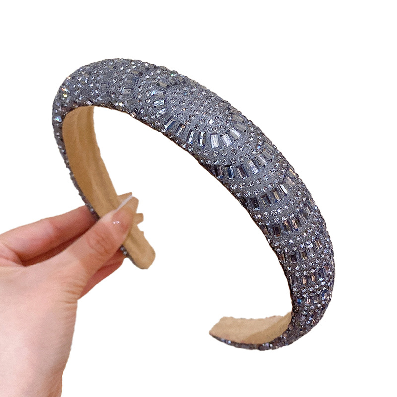 2023 Europe and America Cross Border Hot Sale Wide-Edge Rhinestone Headband Women's Fashion All-Match High Skull Top Face Wash Hair Band Headband Wholesale