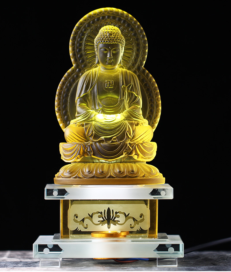 琉璃背板释迦摩尼佛佛像摆件居家客厅佛堂桌面摆放发光底座家佛具