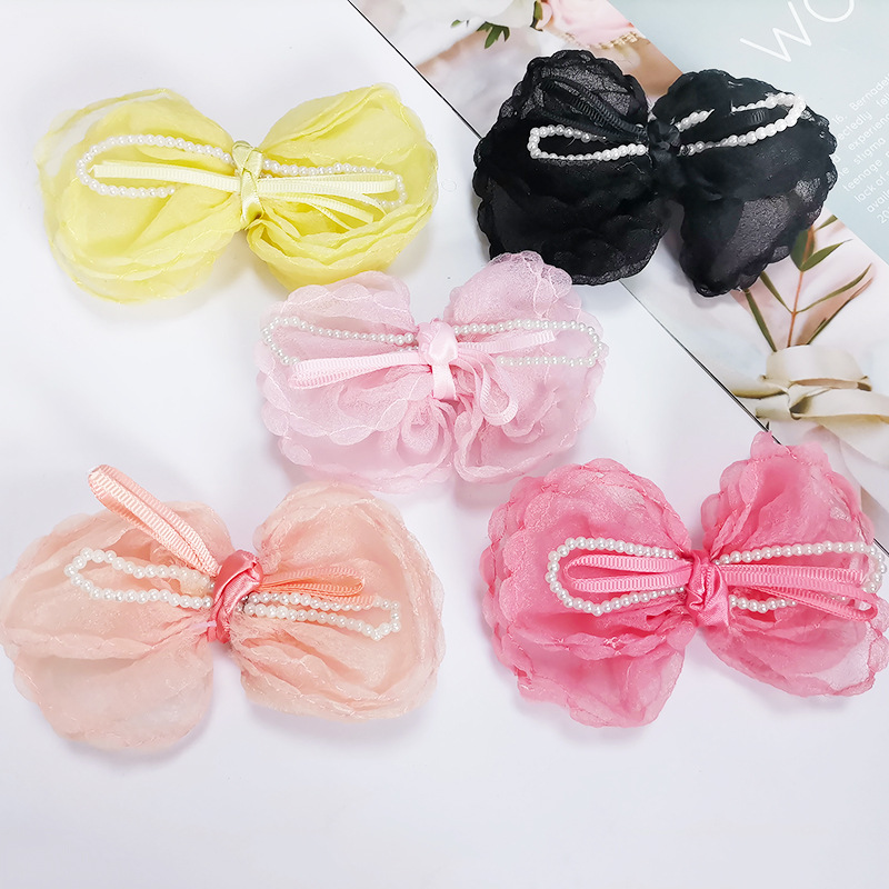 女童蝴蝶结发饰配件 儿童编发头饰材料 小女孩韩国珍珠蕾丝蝴蝶结