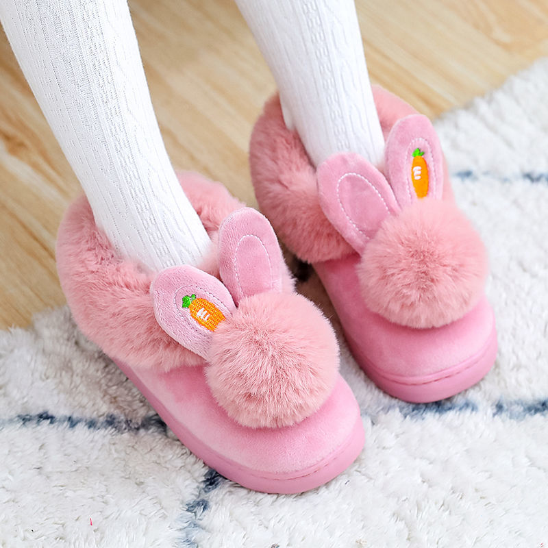 宝宝棉拖鞋冬季儿童棉鞋女童可爱小兔子毛毛绒保暧亲子居家鞋男孩
