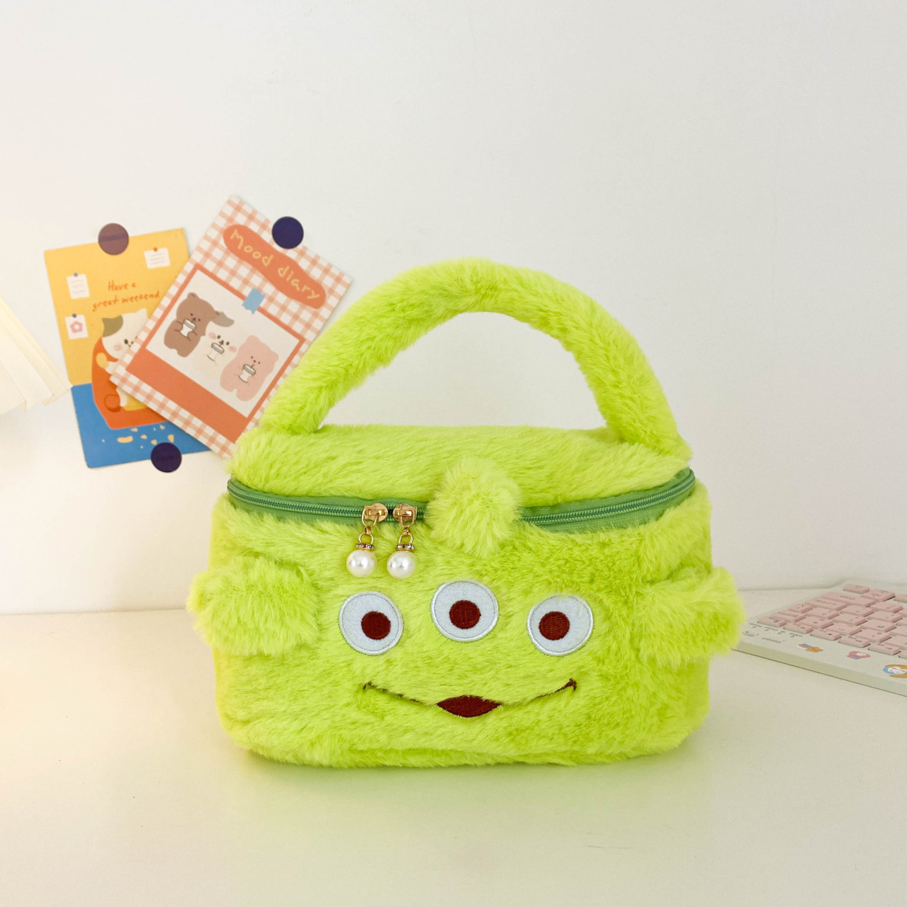 New Melody Plush Pearl Zipper Portable Cosmetic Bag Cartoon Sanrio Bento Bag Soft and Adorable Storage Bag women bag