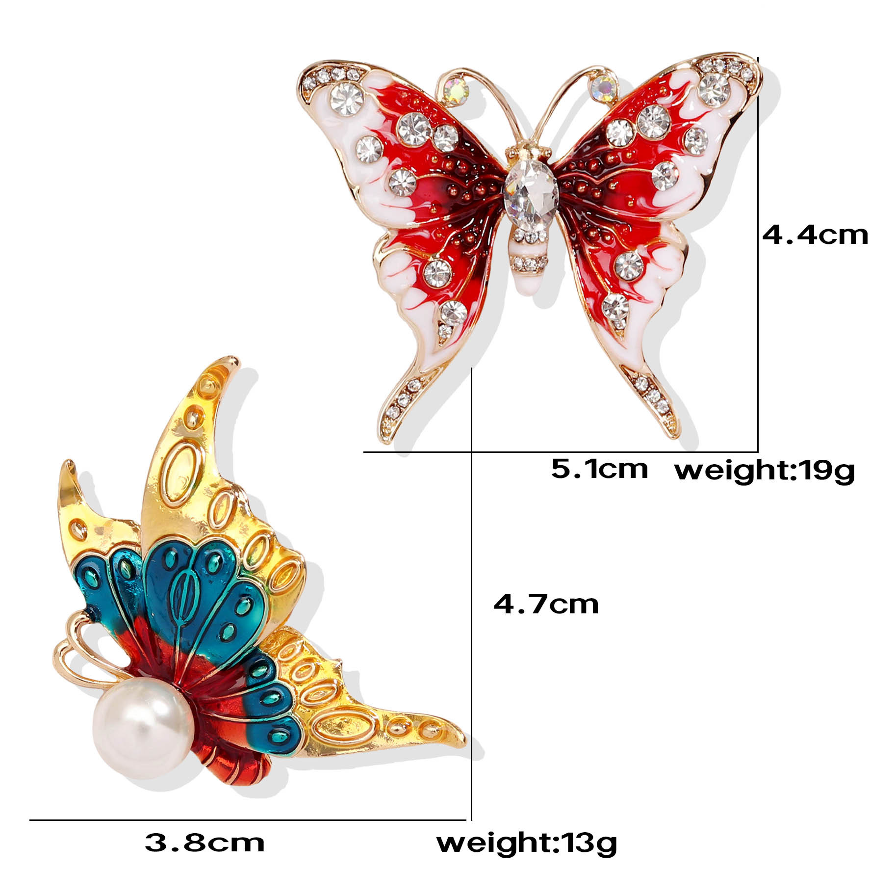Brooch Factory Wholesale Insect Series Brooch Vintage Butterfly Painted Dripping Pearl Rhinestone Pin Clothing Accessories