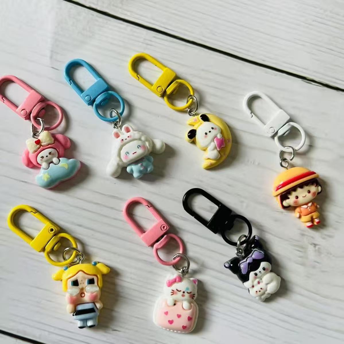 卡通diy可爱树脂晚安动物及亮面爱哭女孩及橘色小丸子钥匙扣摆件