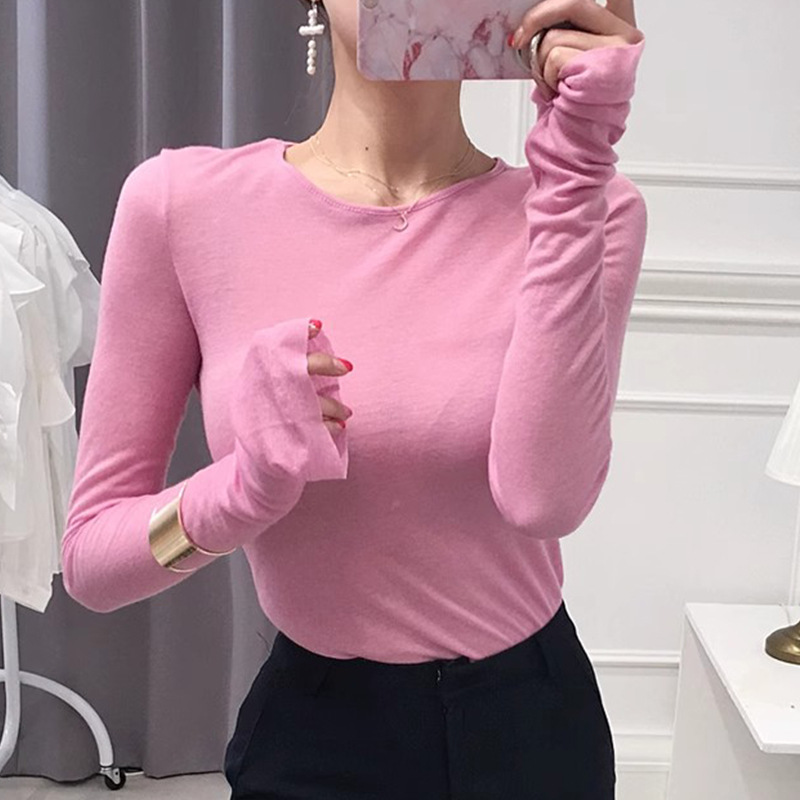 One Piece Dropshipping South Korea Dongdaemun Sexy Soft and Slightly Transparent Temptation Slim Fit Slimming round Neck Bottoming Shirt T-shirt Top Women Clothes