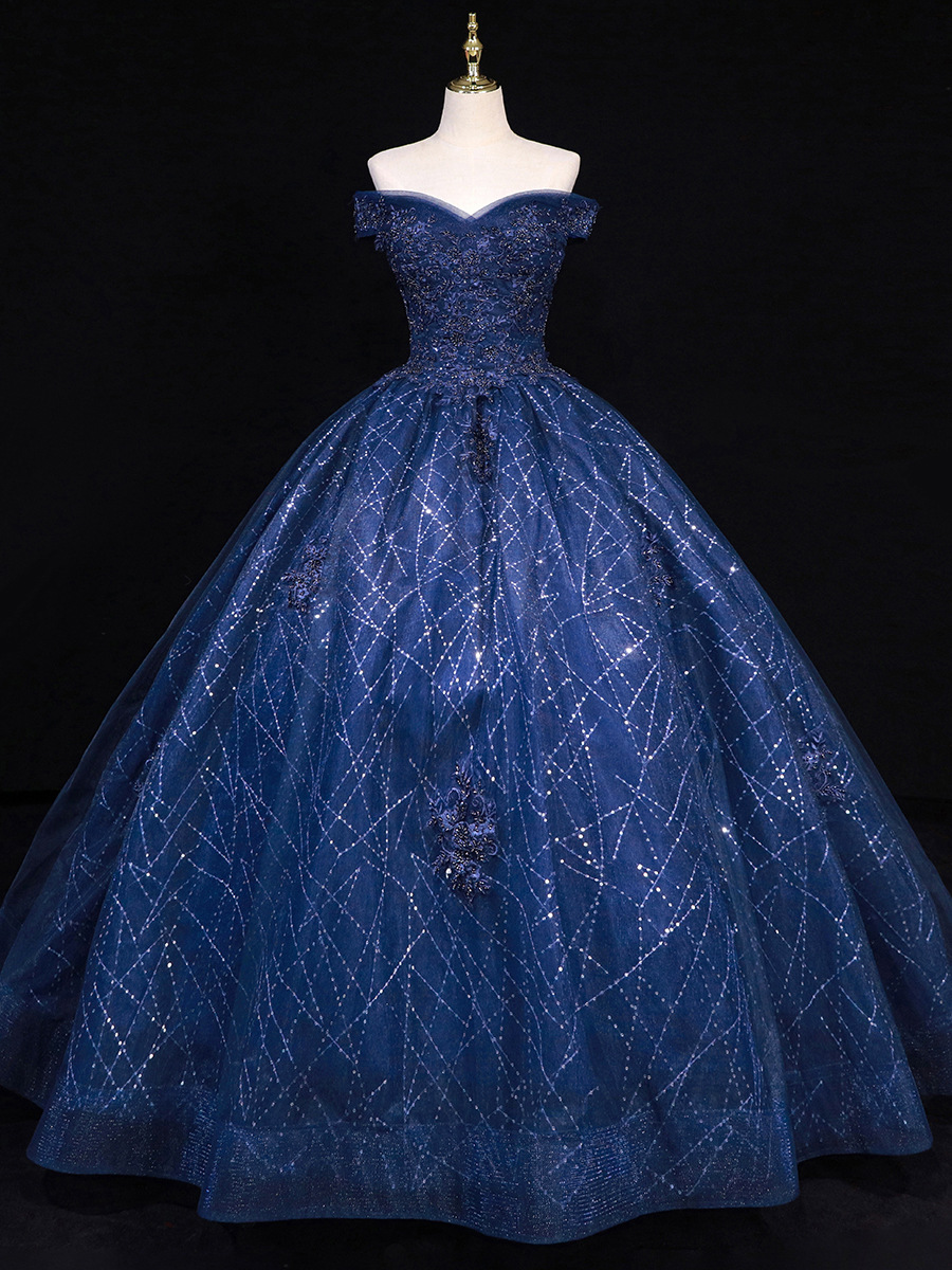 跨境蓬蓬裙2023年欧美新娘演出舞会婚纱宫廷梦幻一字肩外贸晚礼服