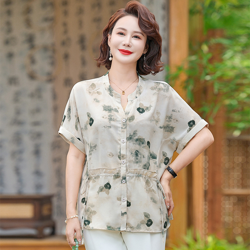 妈妈装夏款减龄衬衫高贵阔太太短袖t恤时尚中老年女装夏季上衣服