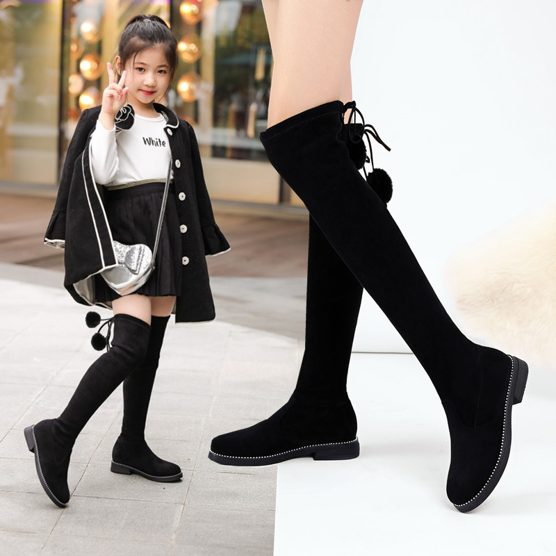 女童靴子过膝靴2021新款春秋单靴儿童长筒靴软底中大童公主弹力靴