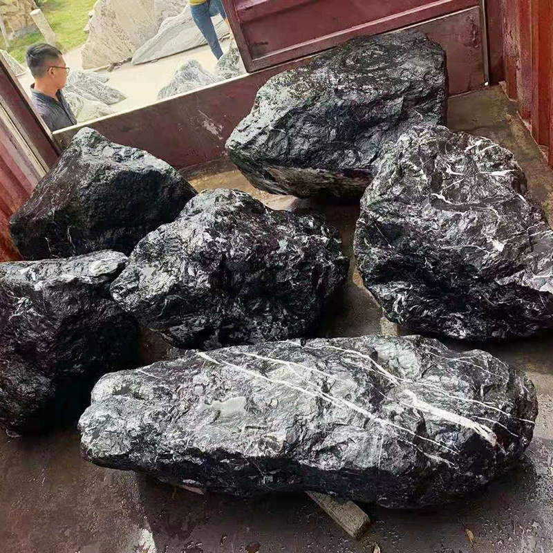 黑山石原石 景观石 野山石 园林风景石黑色石头景石景观置石批发