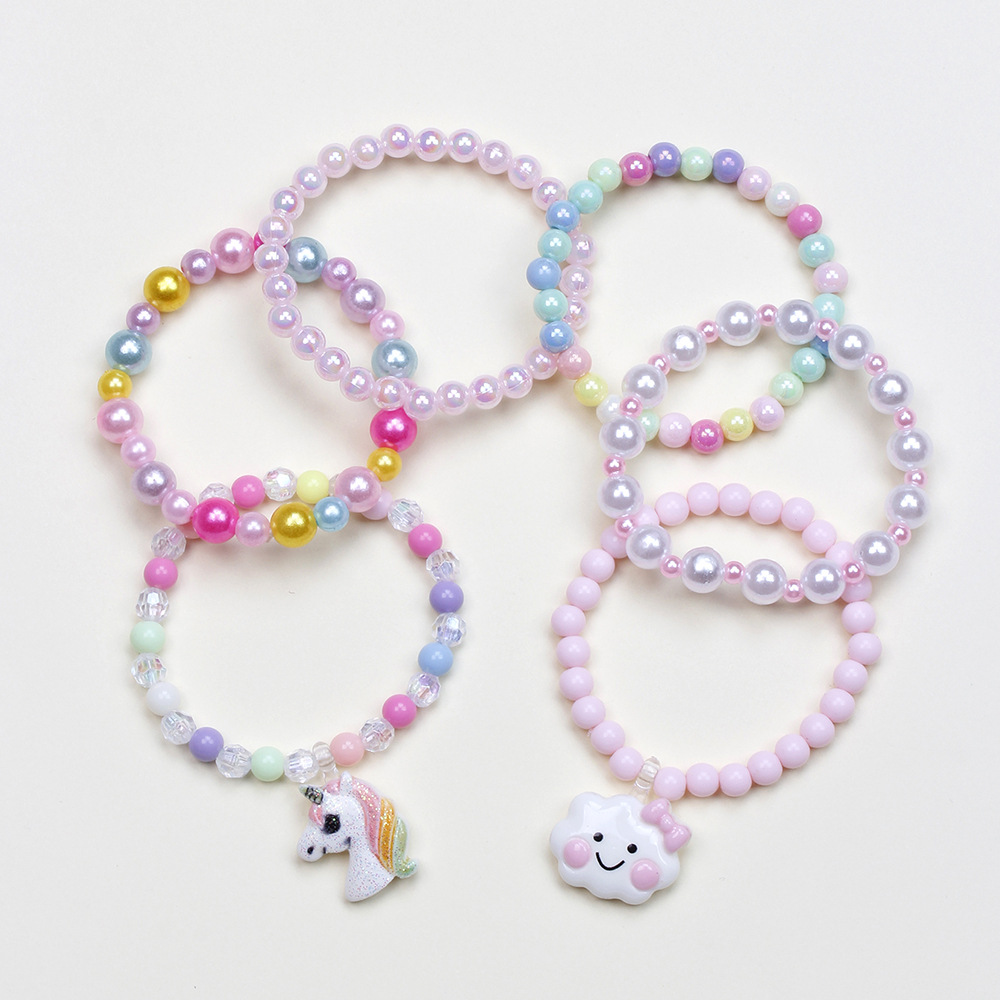 6 Acrylic Diy Handmade Beaded Color Bracelet Set Unicorn Cloud Pendant All-Match Children's Ornaments