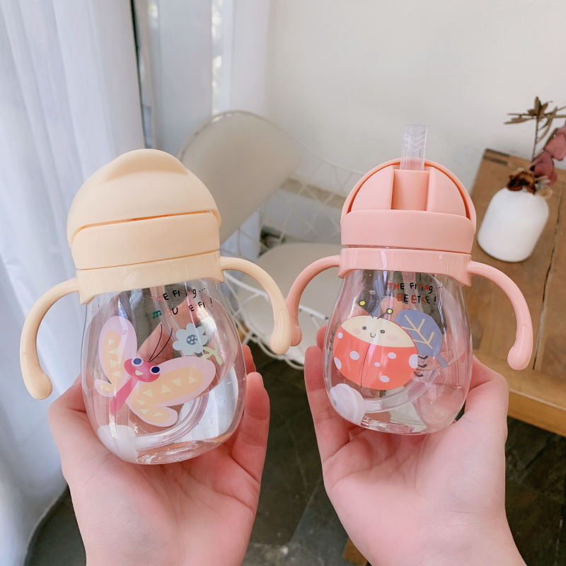 Baby Water Glass Straw Cute Choke Proof with Gravity Ball Kindergarten Drop-Resistant Children's Drink Learning Cup Handle Portable Kettle