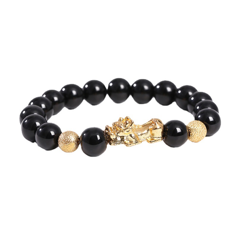 Imitation Obsidian Pi Xiu Bracelet Wholesale Agate-like Six Words Mantra Buddha Beads Bracelet Live Broadcast Small Gift Hand Jewelry