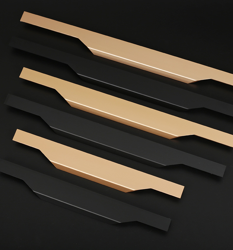 免开孔柜门隐形拇指拉手封边长把手黑色橱柜铝合金免开槽衣柜拉手