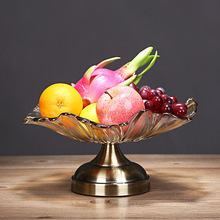 J美式轻奢水晶玻璃水果盘欧式客厅茶几家用花朵果盘零食盘创意摆B