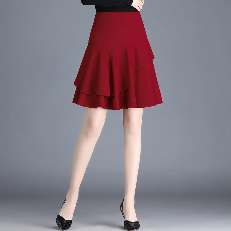 红色半身裙女夏季字跳舞裙子新款百褶裙交谊水兵广场舞短裙可批发