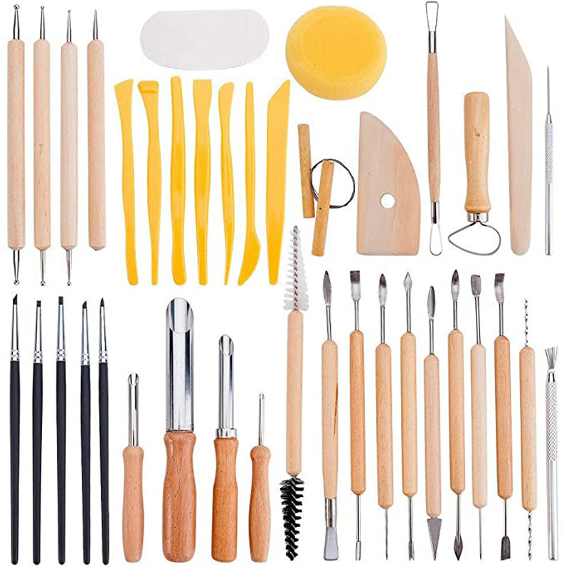 跨境陶艺工具39件套 软陶泥雕塑造型雕刻刀硅胶笔diy石塑粘土工具