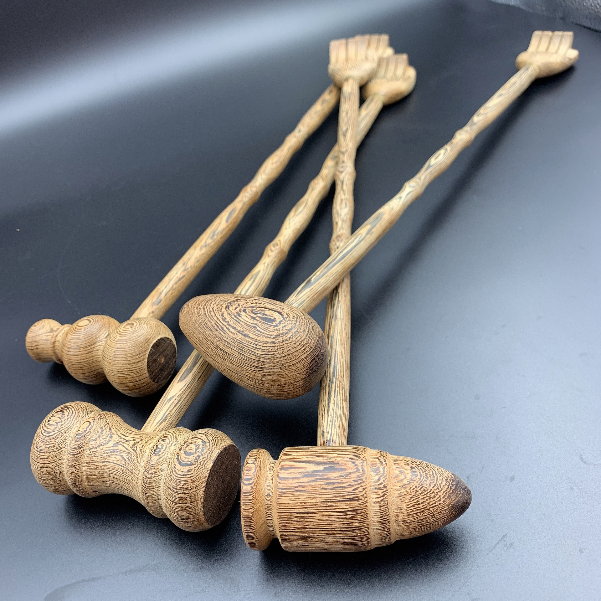 实木鸡翅木痒痒挠 按摩锤老头乐不求人抓背挠锤两用 止痒按摩器