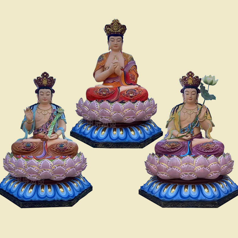 厂家批发定制华严三圣像莲花座1.6米 玻璃钢树脂大佛像 雕塑佛像