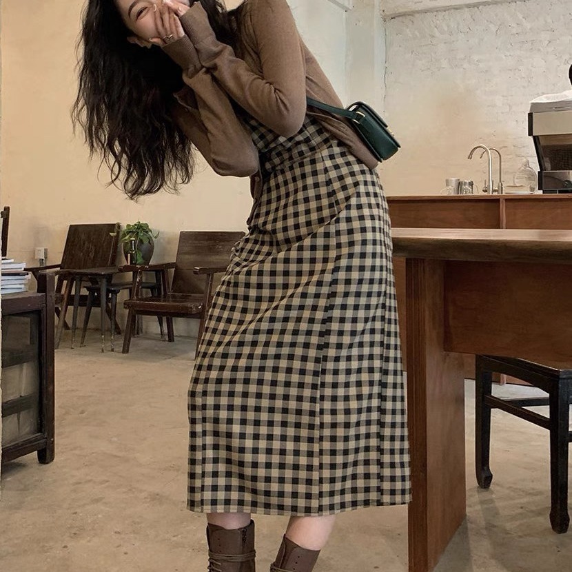 2021春秋新款盐系穿搭港风套装女复古chic可盐可甜连衣裙子两件套