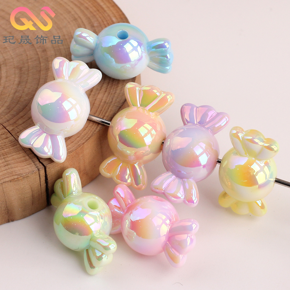 阿尔卑斯奶糖配色渐变镀彩穿孔小糖果DIY手工创意手机链手串配件