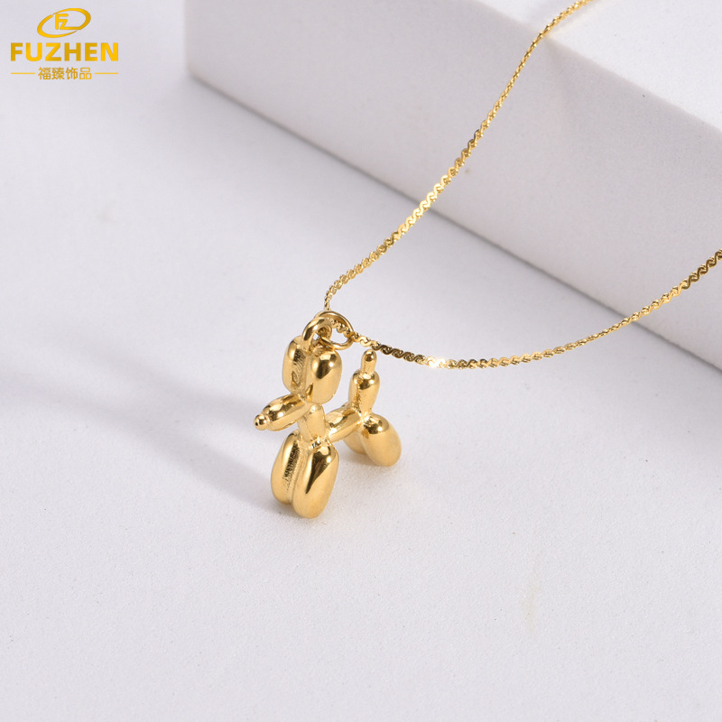 Simple Hip Hop Fashion Trending Ins Ornament Puppy Shape Pendant Cute Balloon Air Dog Pendant Gold Necklace