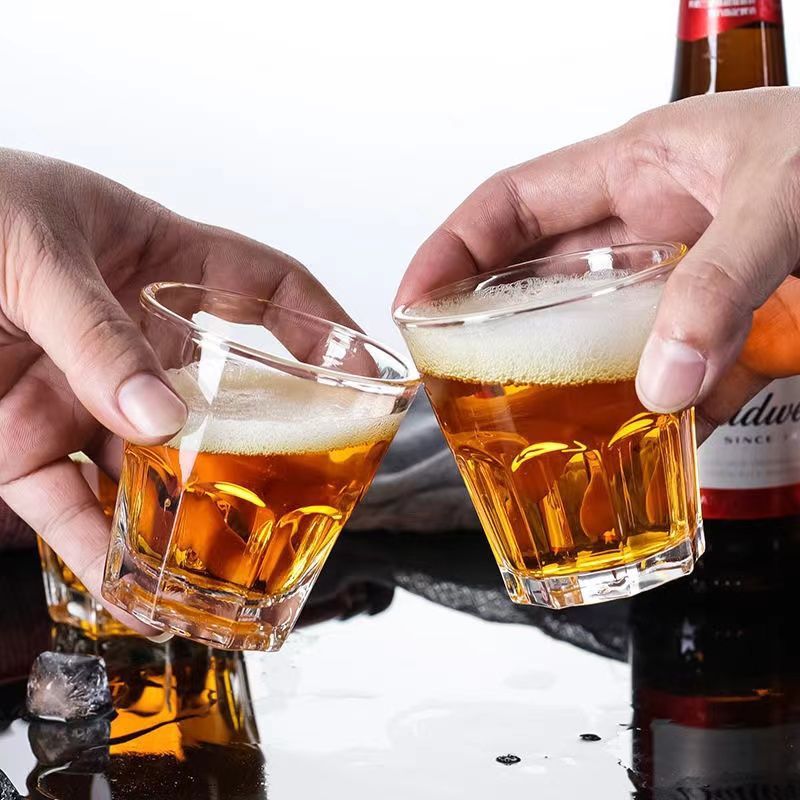 钢化玻璃啤酒杯酒吧ktv八角杯耐热家用水杯饭店茶杯白酒杯
