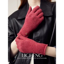 韩国设计师款复古金扣纯色针织手套女冬季保暖软糯触感五指手套女