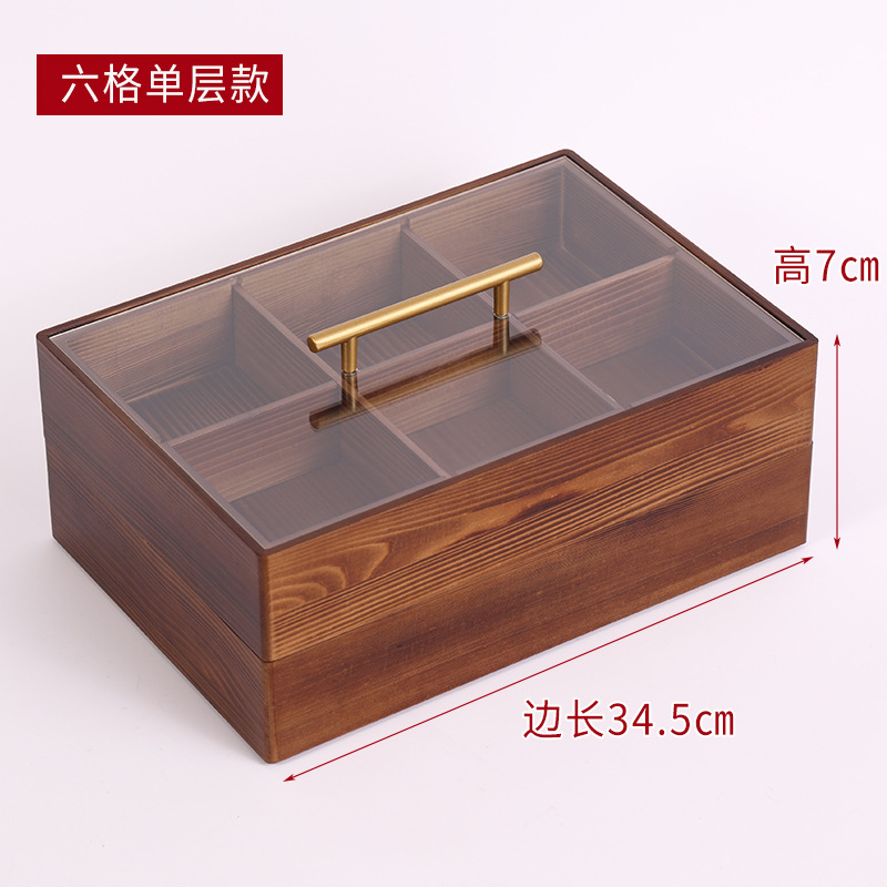 New Chinese Nuts Snack Storage Box Living Room Home New Year Grid Dried Fruit Box Melon Seeds Candy Box Solid Wood Fruit Plate