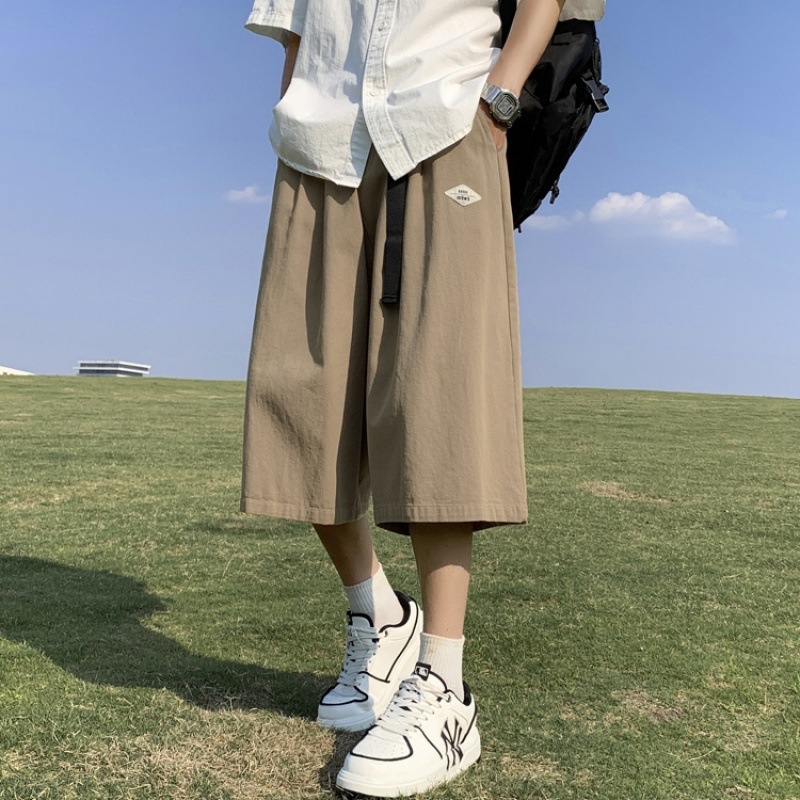 七分裤男士夏季薄款宽松过膝短裤美式ins潮牌休闲色分阔腿中裤