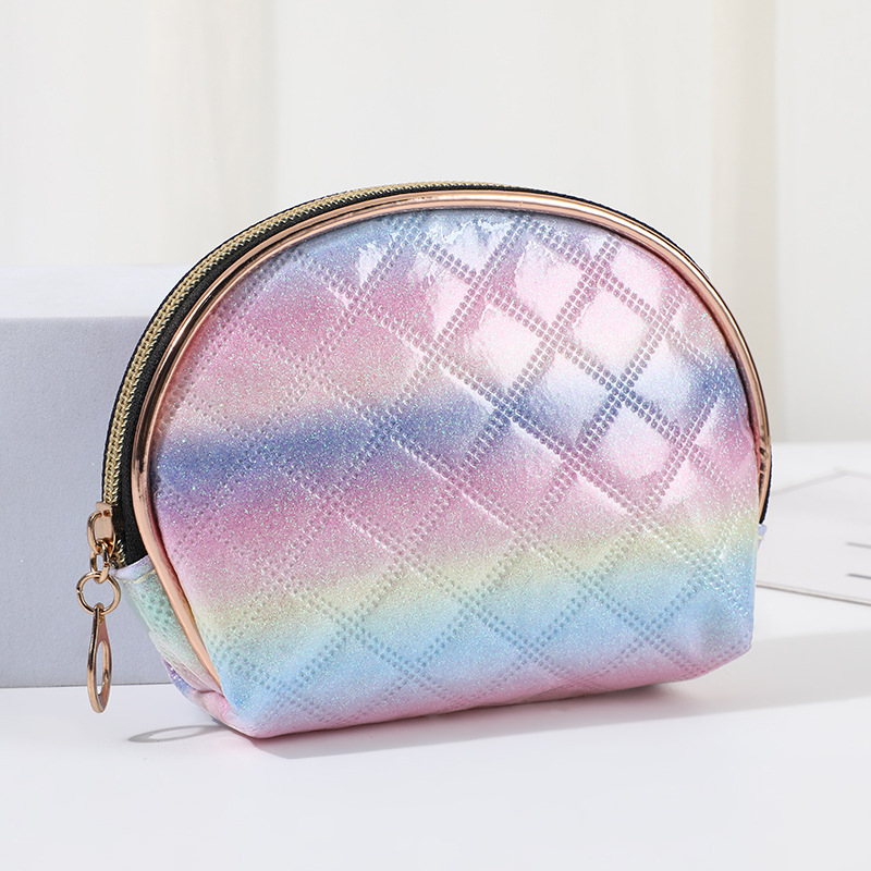 Korean-Style Laser Composite Coin Purse Colorful Embroidered Plaid Women's Shell Cosmetic Bag Large-Capacity Cosmetics Storage Bag