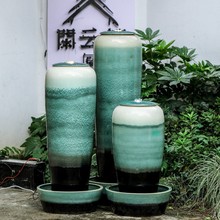 陶瓷招财循环流水系喷泉加湿器景观瓶客厅会所乔迁新中式落地摆件