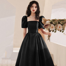 黑色晚礼服女2024新款高级感轻奢小众在逃公主毕业声乐艺考连衣裙
