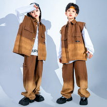 儿童马甲hiphop演出服装嘻哈男童街舞潮服元旦架子鼓马甲套装女童