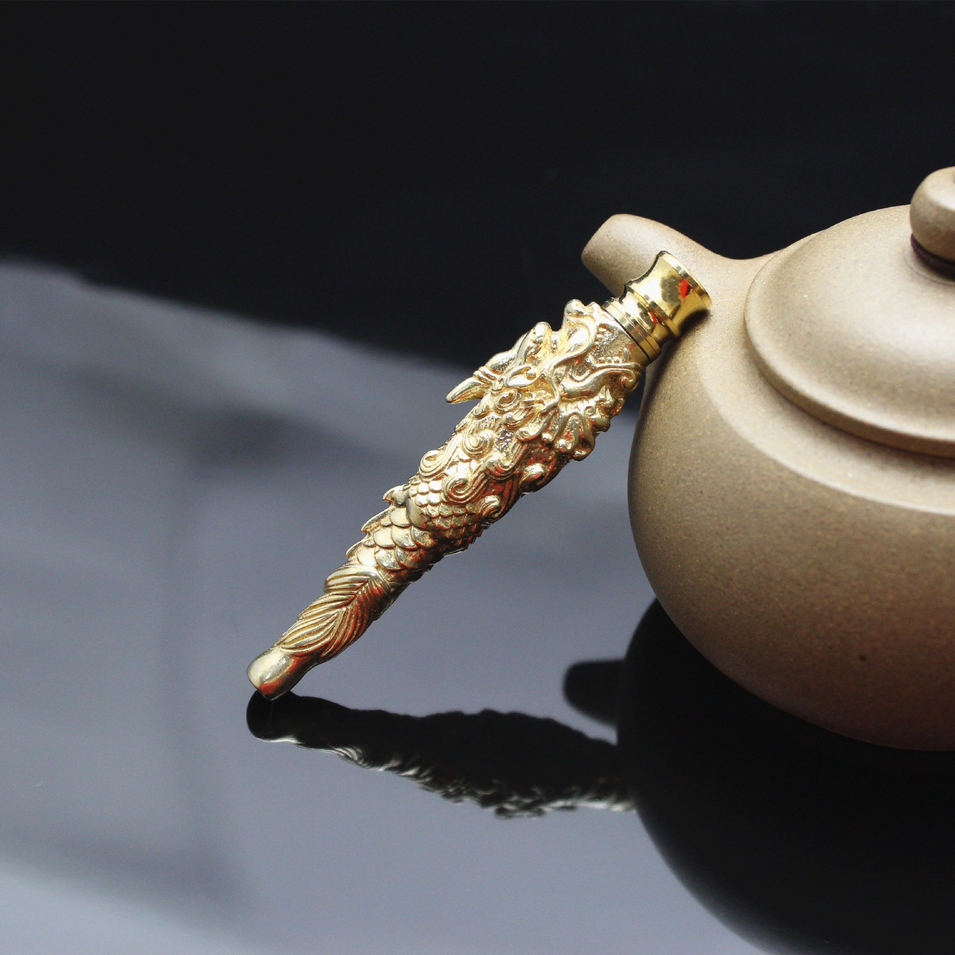 新款纯铜麒麟烟嘴可循环型可清洗过滤头黄铜烟嘴龙烟斗铜饰品批发