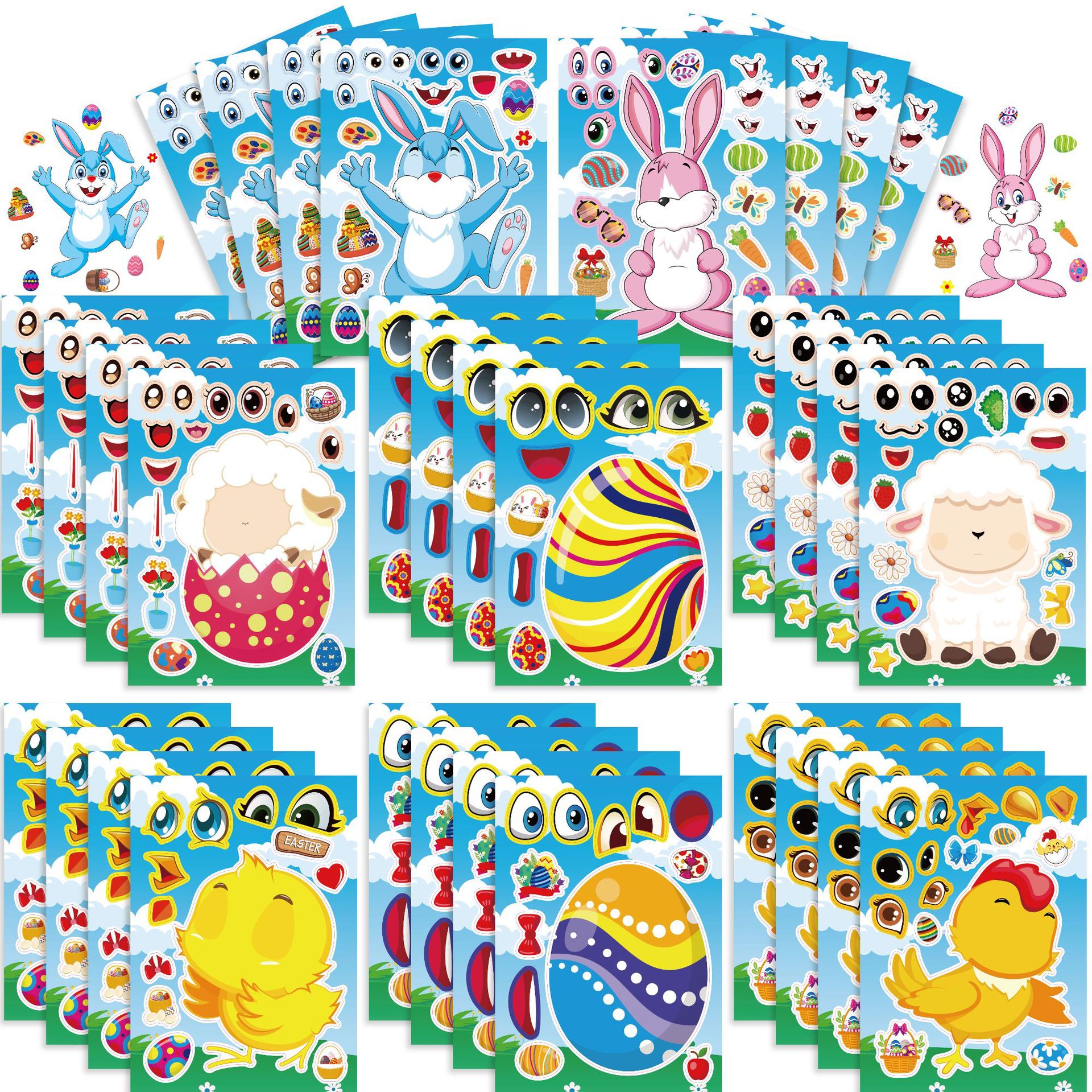 Popular Easter Stickers Children's Cartoon Cute Easter Parent-Child Puzzle DIY Face Stickers