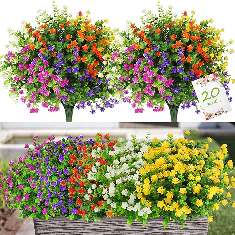 Eucalyptus Camellia Artificial Flowers Artificial Flower Outdoor Fake Flower Furnishings Decorative UV-Proof Plastic Green Shrub