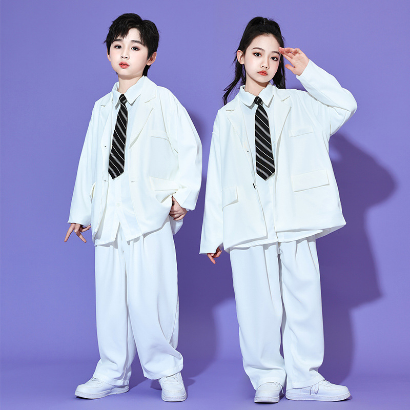 街舞班服演出服白色西装套装