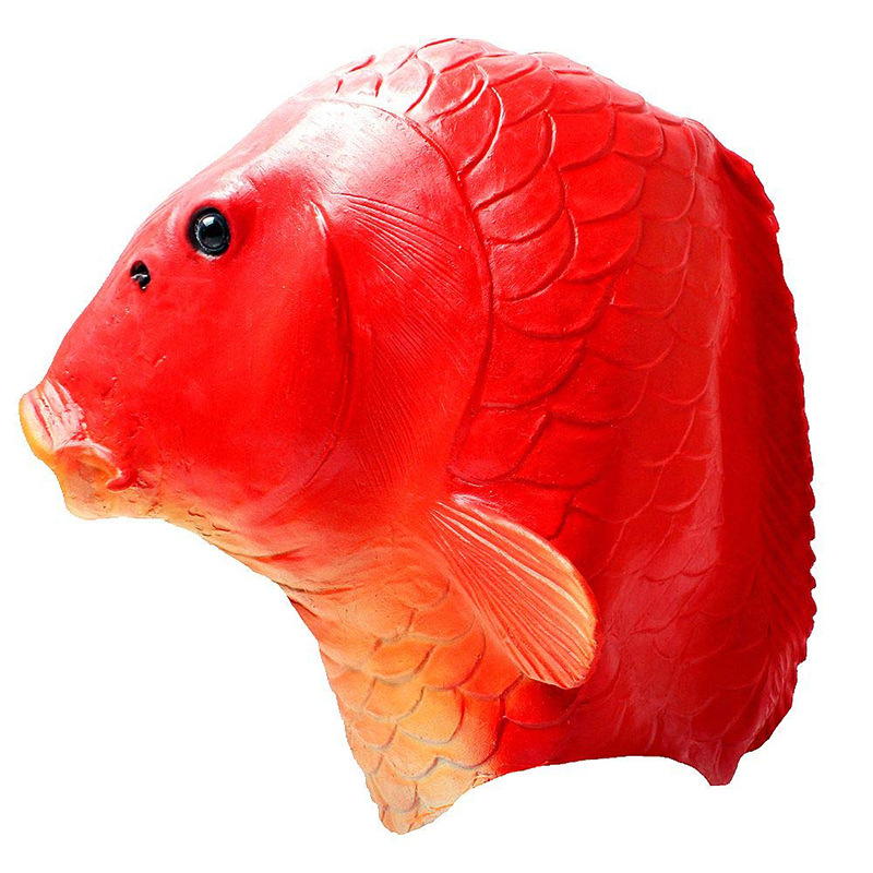 万圣节搞怪装扮动物金鱼面具 派对cosplay红鲤鱼乳胶头套整蛊道具