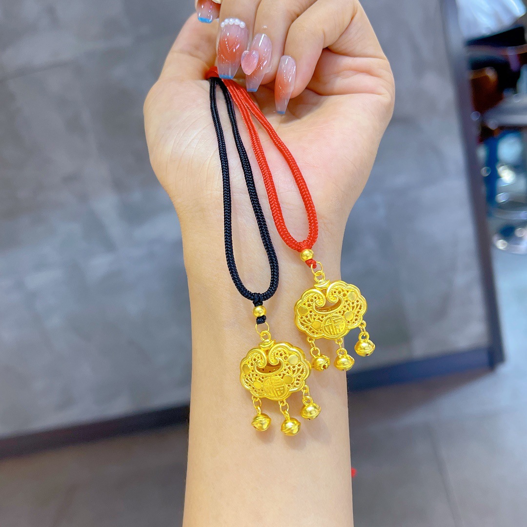 爆款999足金网红同款锁包项链女 5d黄金编绳吊坠国潮风时尚首饰